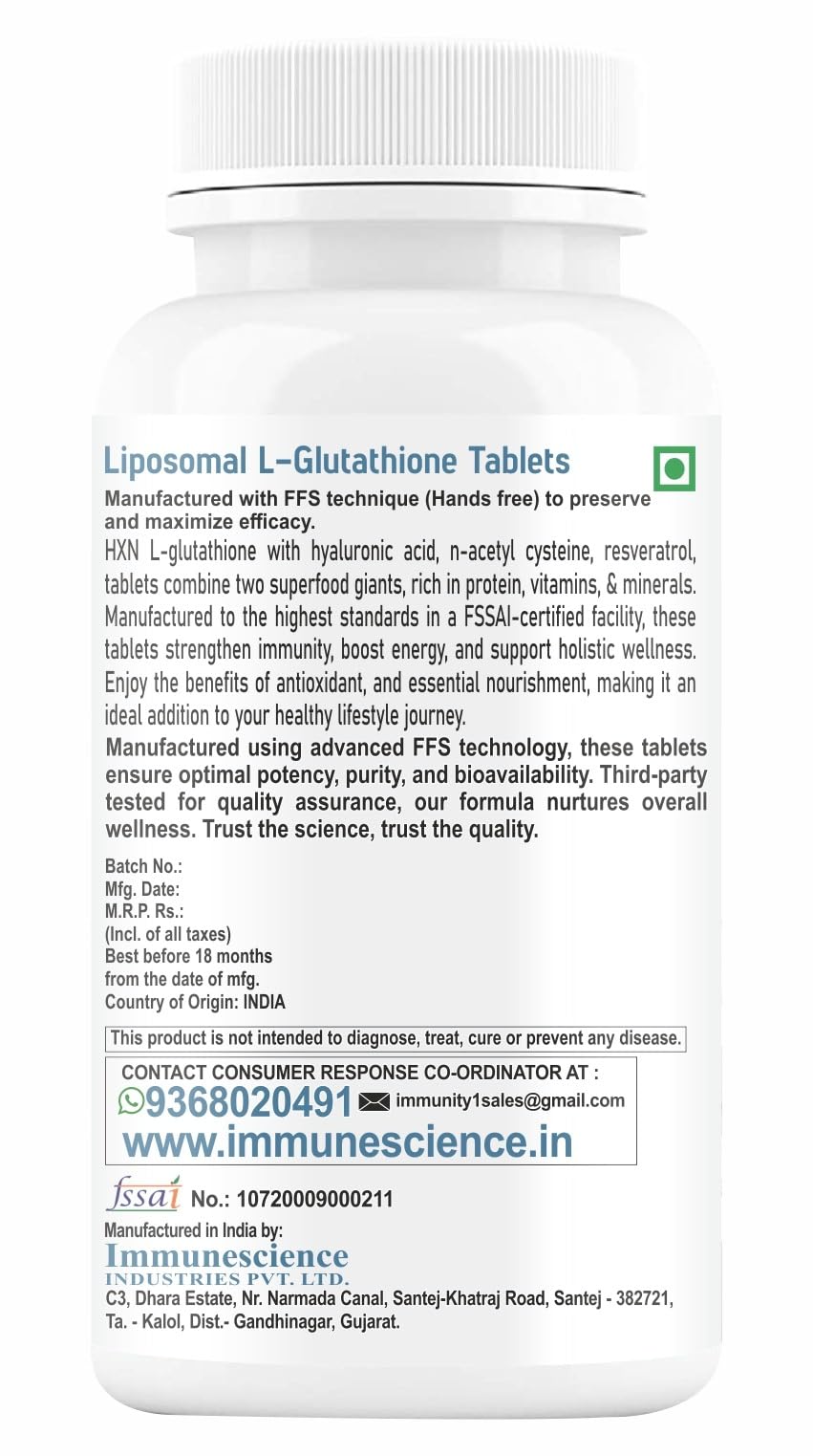 HXN Liposomal Glutathione Tablets, 1200mg Formula with Hyaluronic Acid, Resveratrol, Vitamin C, 60 Count - close-up detail