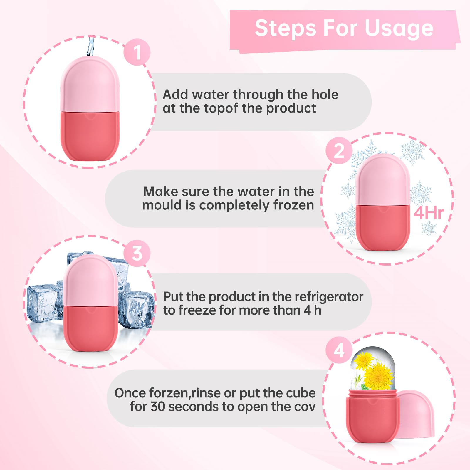 IMEASY Silicone Ice Roller for Face, Refillable Facial Massage Tool with Diamond-Cut Surface and Leak-Proof Design - ingredie