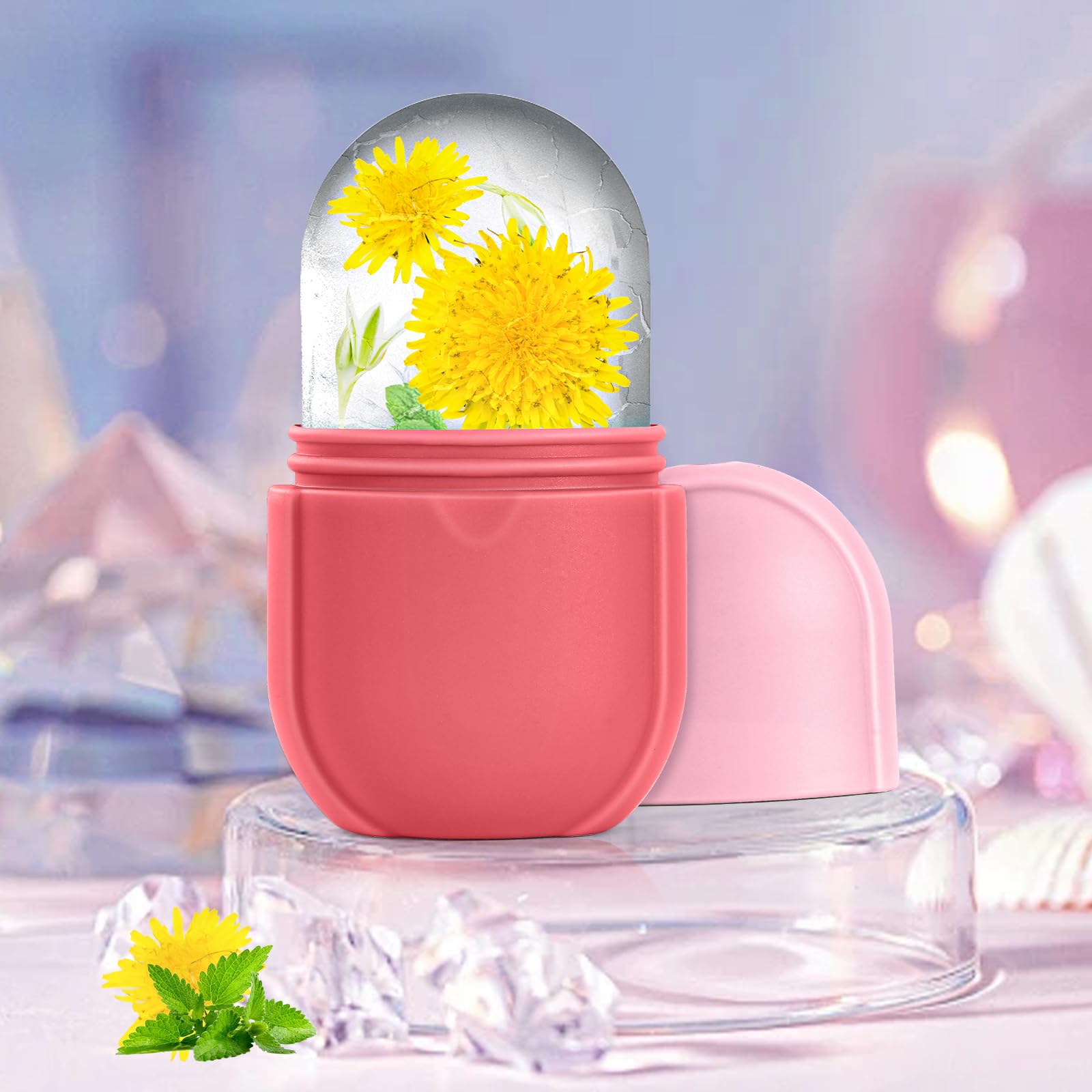 IMEASY Silicone Ice Roller for Face, Refillable Facial Massage Tool with Diamond-Cut Surface and Leak-Proof Design - front vi