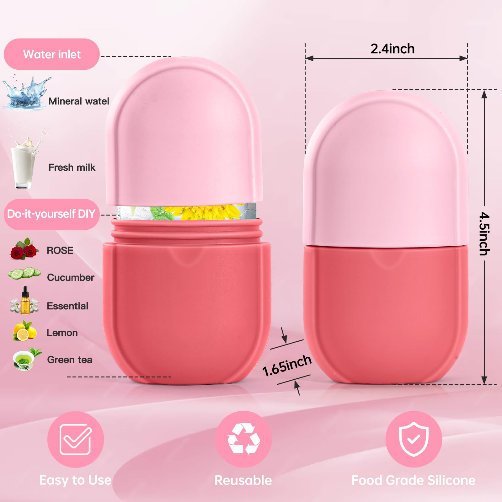 IMEASY Silicone Ice Roller for Face, Refillable Facial Massage Tool with Diamond-Cut Surface and Leak-Proof Design - back vie
