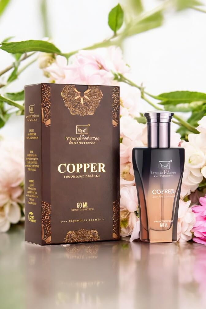Imperial Perfumes Copper Perfume, 60ml, Unisex Fragrance in Crystal Glass Bottle - packaging