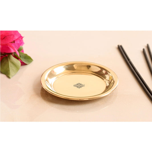 INDIAN ART VILLA Brass Pooja Thali, Golden, Home Temple Decor