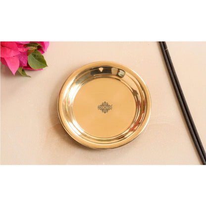 INDIAN ART VILLA Brass Pooja Thali, Golden, Home Temple Decor - front view