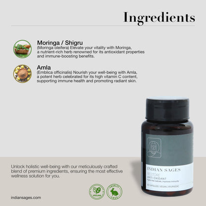 Indian Sages RESTORE Moringa Amla Capsule, 60 Count, Organic Vegan Nutritional Supplement - back view