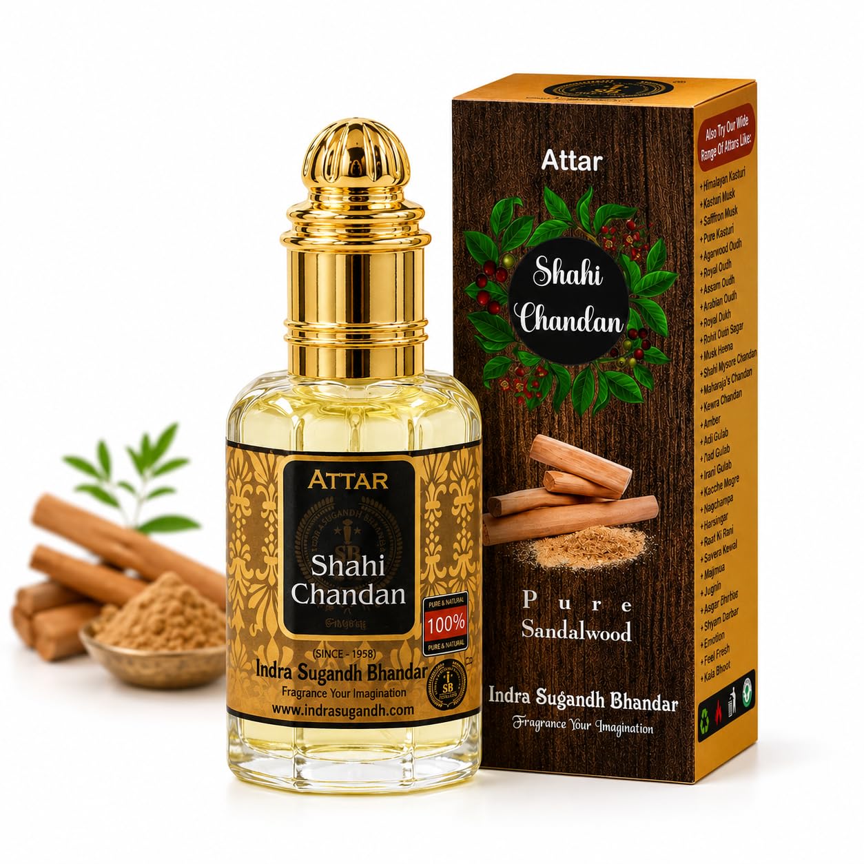 INDRA SUGANDH BHANDAR Attar for Men, Shahi Sandalwood Chandan Roll-On, 12ml, Alcohol-Free