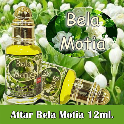 INDRA SUGANDH BHANDAR Bela Motia Pure Mogra Attar, Alcohol-Free Roll-On Perfume, 12ml, Unisex Fragrance - front view