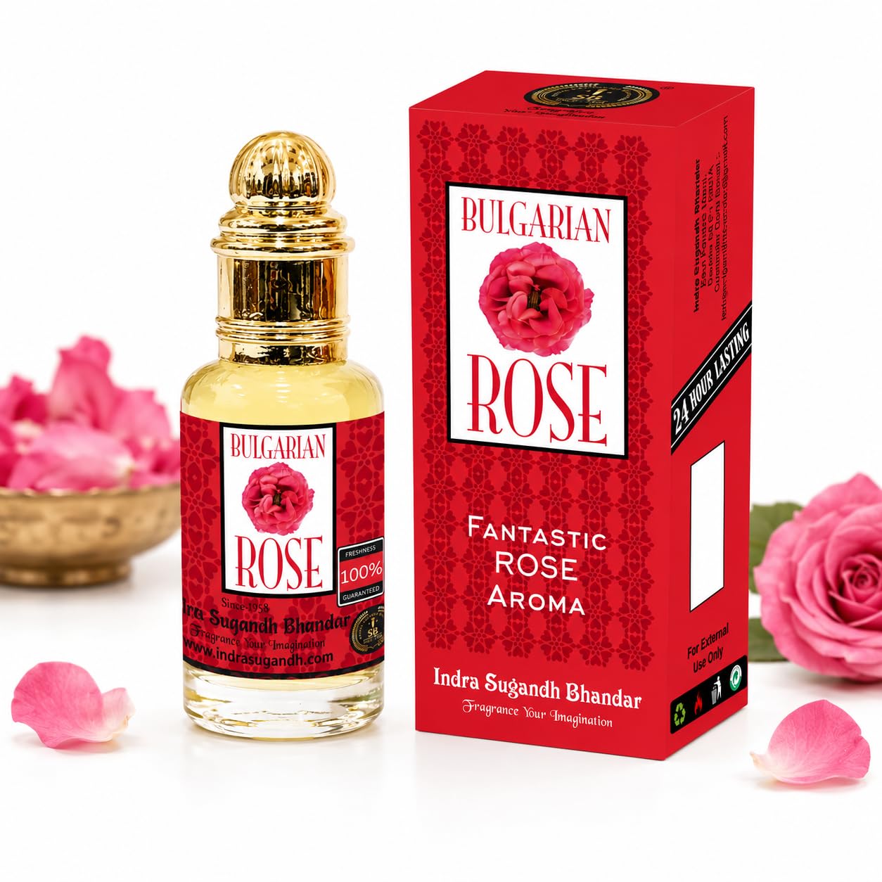 Indra Sugandh Bhandar Bulgarian Rose Attar Roll-On, 12ml, Alcohol-Free Unisex Perfume Oil