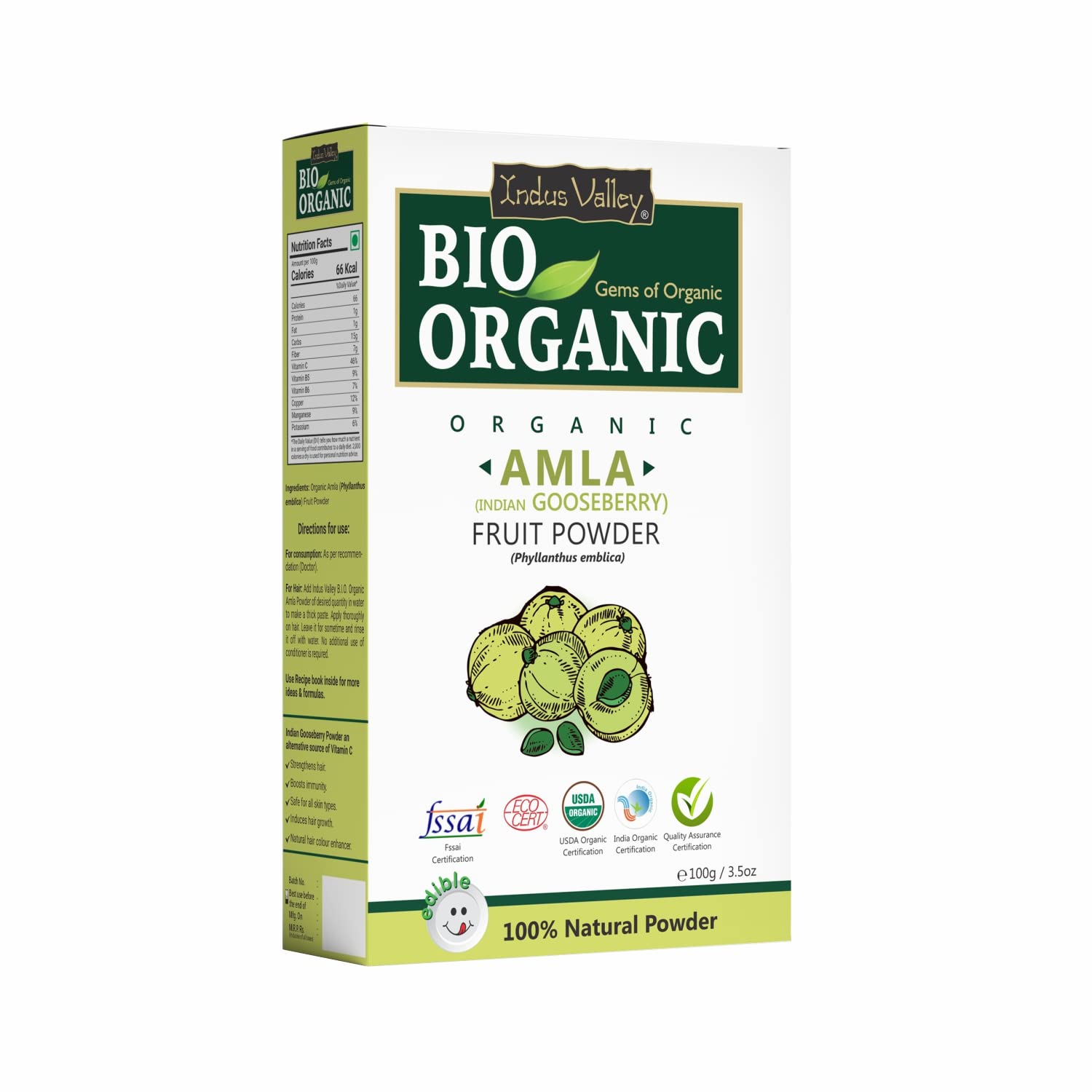 INDUS VALLEY Amla Powder, Organic Indian Gooseberry Powder, Natural Herbal Powder