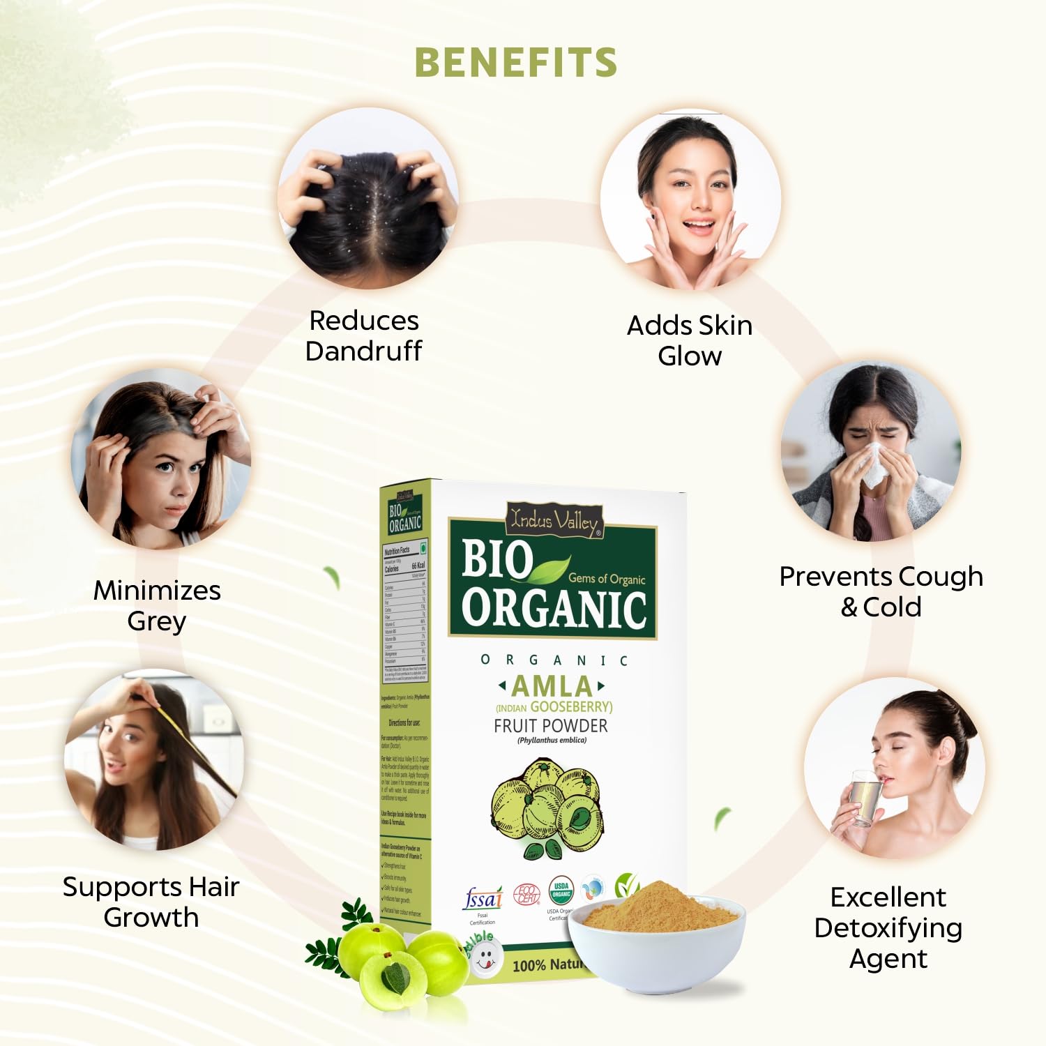 INDUS VALLEY Amla Powder, Organic Indian Gooseberry Powder, Natural Herbal Powder - front view