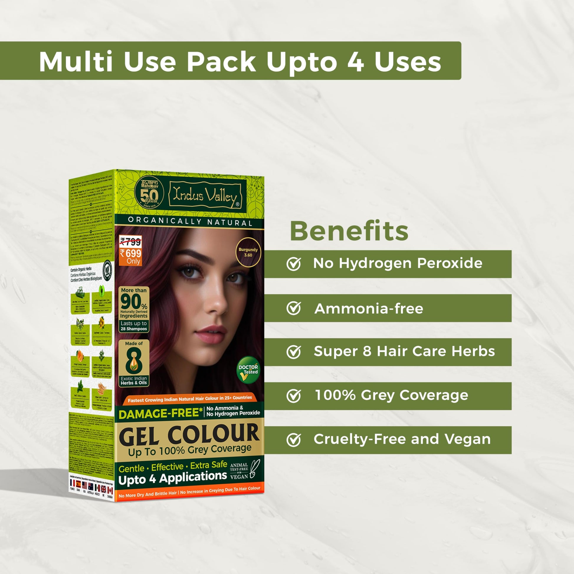 INDUS VALLEY Semi-Permanent Hair Colour Gel, Ammonia & PPD Free, Organic Herbs, Grey Coverage, 220ml - front view (11)