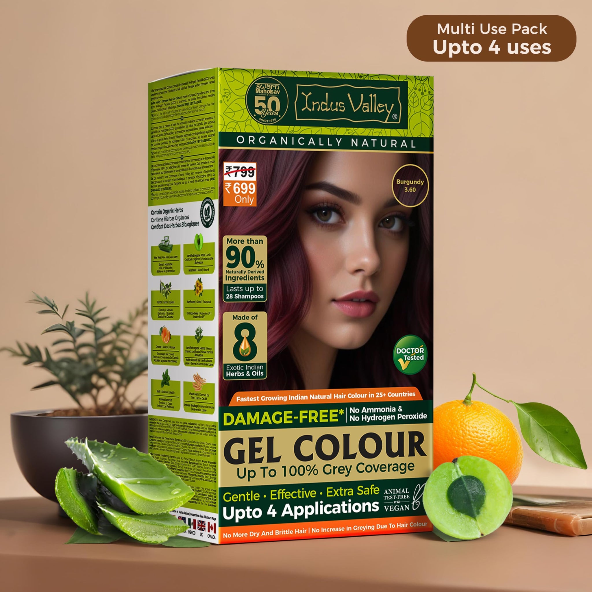 INDUS VALLEY Semi-Permanent Hair Colour Gel, Ammonia & PPD Free, Organic Herbs, Grey Coverage, 220ml - close-up detail (16)