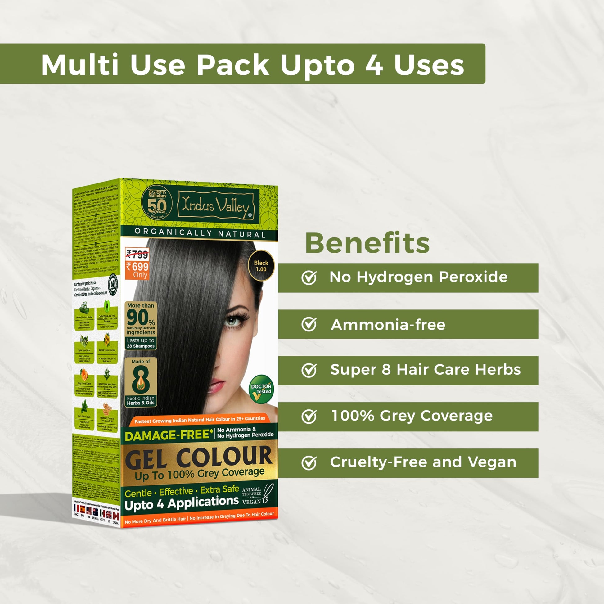 INDUS VALLEY Semi-Permanent Hair Colour Gel, Ammonia & PPD Free, Organic Herbs, Grey Coverage, 220ml - front view