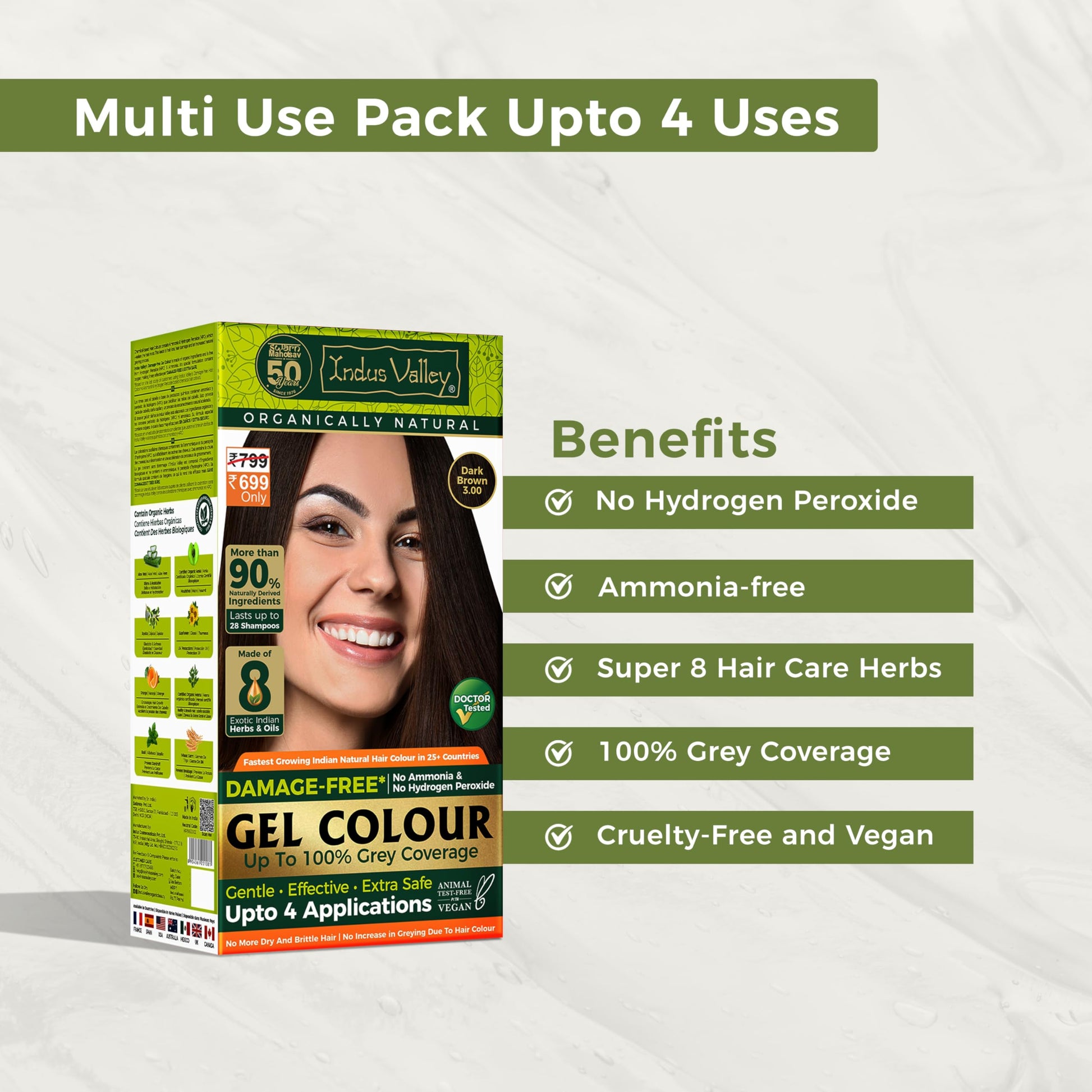 INDUS VALLEY Semi-Permanent Hair Colour Gel, Ammonia & PPD Free, Organic Herbs, Grey Coverage, 220ml - front view (29)