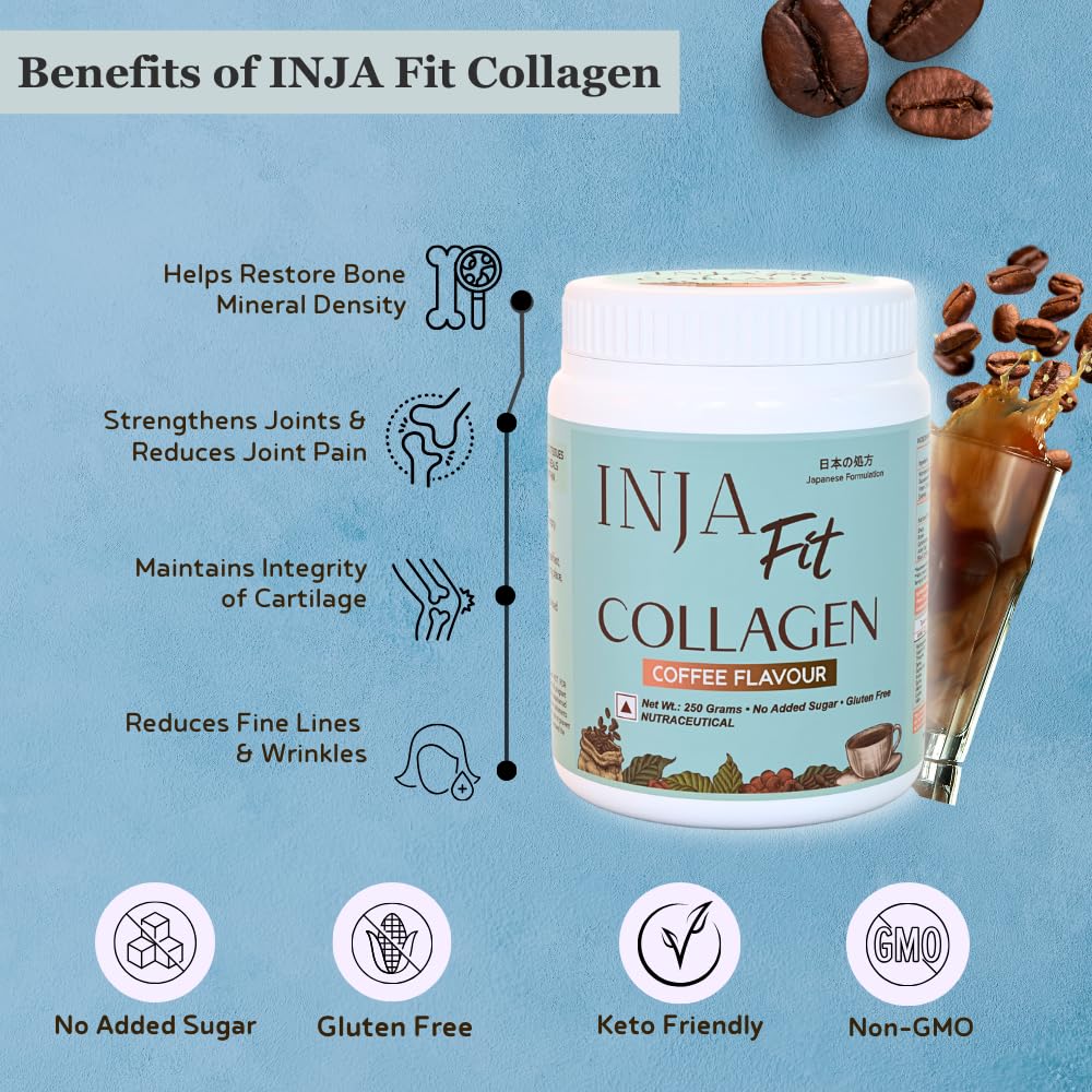 INJA Wellness Hydrolyzed Marine Collagen Powder, 250g, Type 1, with Vitamin C, Sugar-Free, Gluten-Free, Scoop Included - back