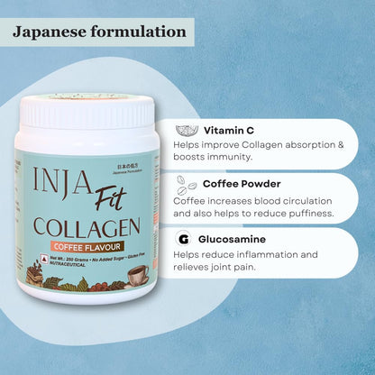 INJA Wellness Hydrolyzed Marine Collagen Powder, 250g, Type 1, with Vitamin C, Sugar-Free, Gluten-Free, Scoop Included - pack