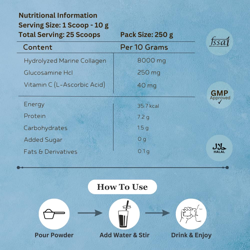 INJA Wellness Hydrolyzed Marine Collagen Powder, 250g, Type 1, with Vitamin C, Sugar-Free, Gluten-Free, Scoop Included - ingr