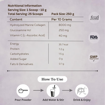 INJA Wellness Hydrolyzed Marine Collagen Powder, 250g, Type 1, with Vitamin C, Sugar-Free, Gluten-Free, Scoop Included - clos