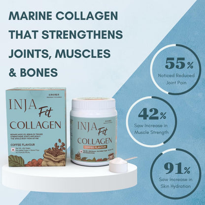 INJA Wellness Hydrolyzed Marine Collagen Powder, 250g, Type 1, with Vitamin C, Sugar-Free, Gluten-Free, Scoop Included - fron