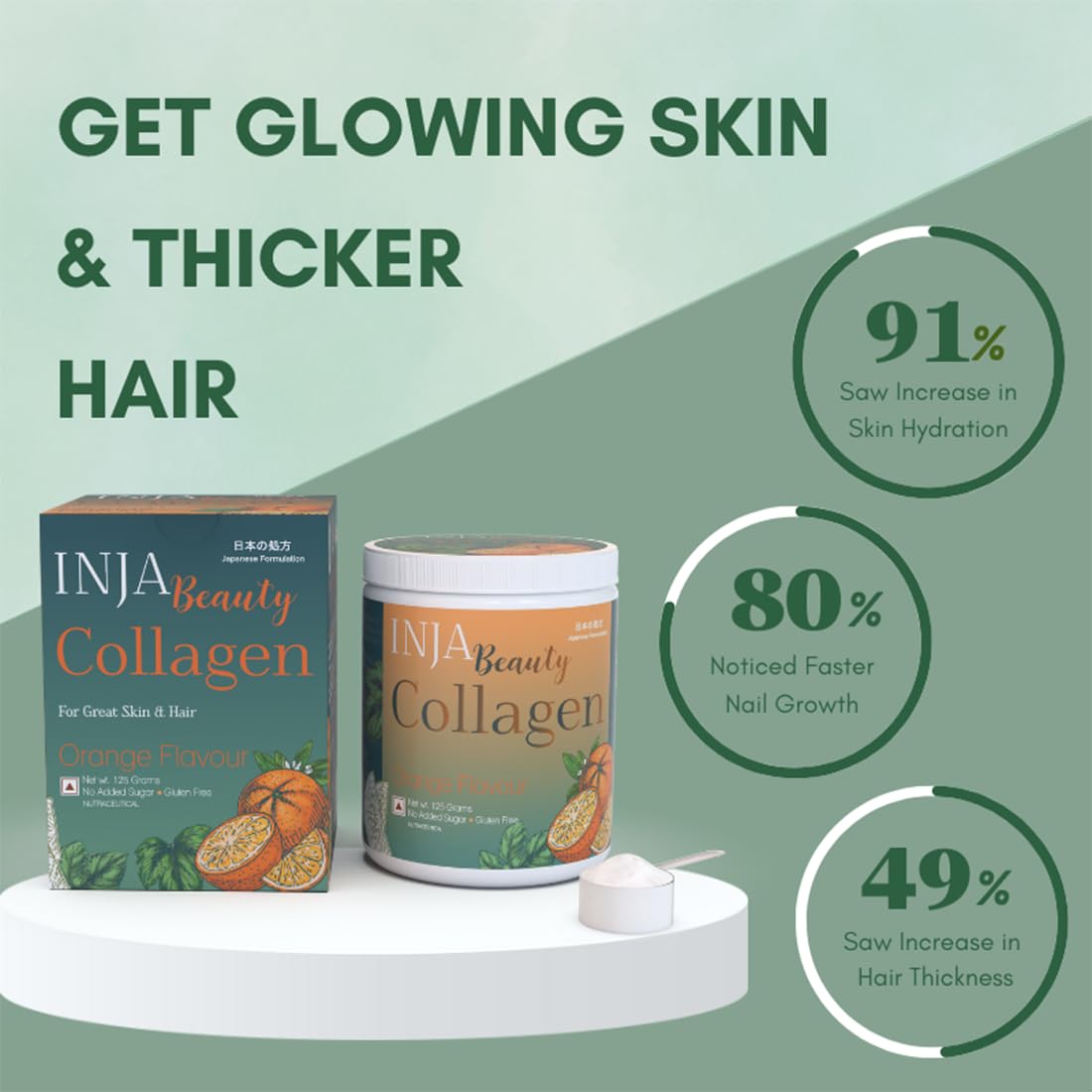 INJA Wellness Marine Collagen Powder Supplement with Vitamin C, Sugar-Free, Gluten-Free, Hydrolyzed Type 1 - front view (18)