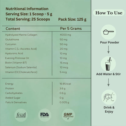 INJA Wellness Marine Collagen Powder Supplement with Vitamin C, Sugar-Free, Gluten-Free, Hydrolyzed Type 1 - ingredients pane