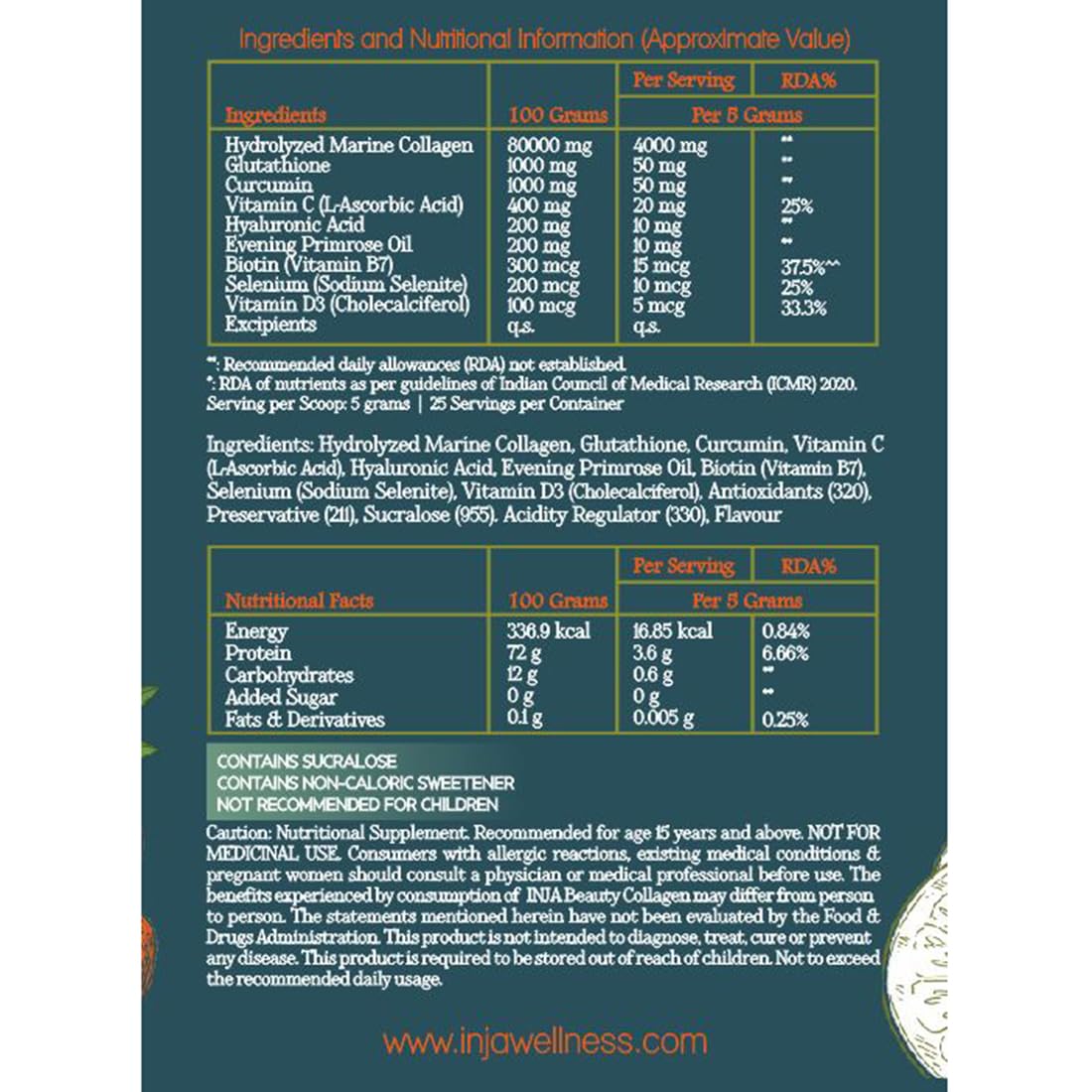 INJA Wellness Marine Collagen Powder Supplement with Vitamin C, Sugar-Free, Gluten-Free, Hydrolyzed Type 1 - close-up detail 