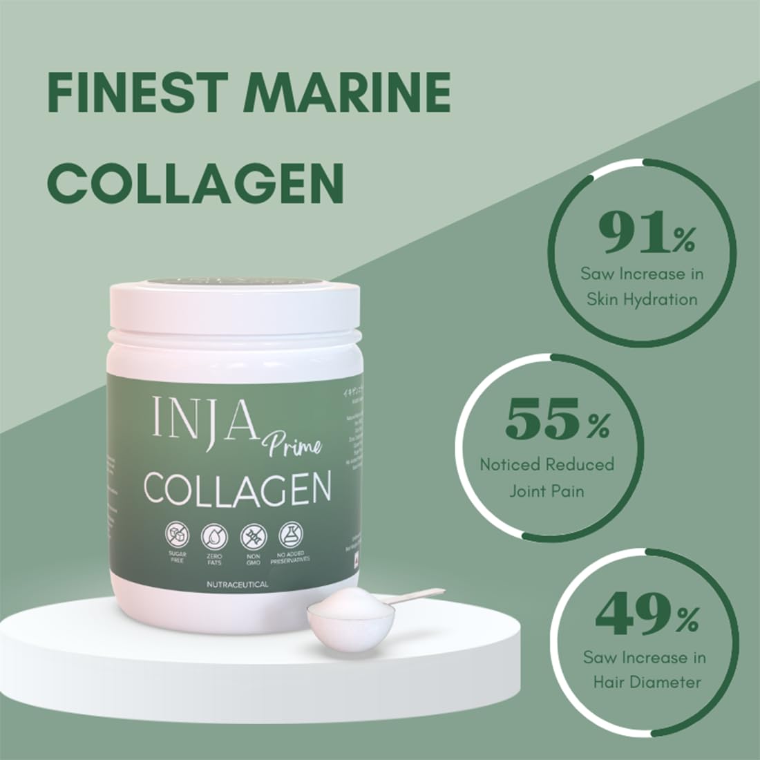 INJA Wellness Marine Collagen Powder Supplement with Vitamin C, Sugar-Free, Gluten-Free, Hydrolyzed Type 1 - front view (27)