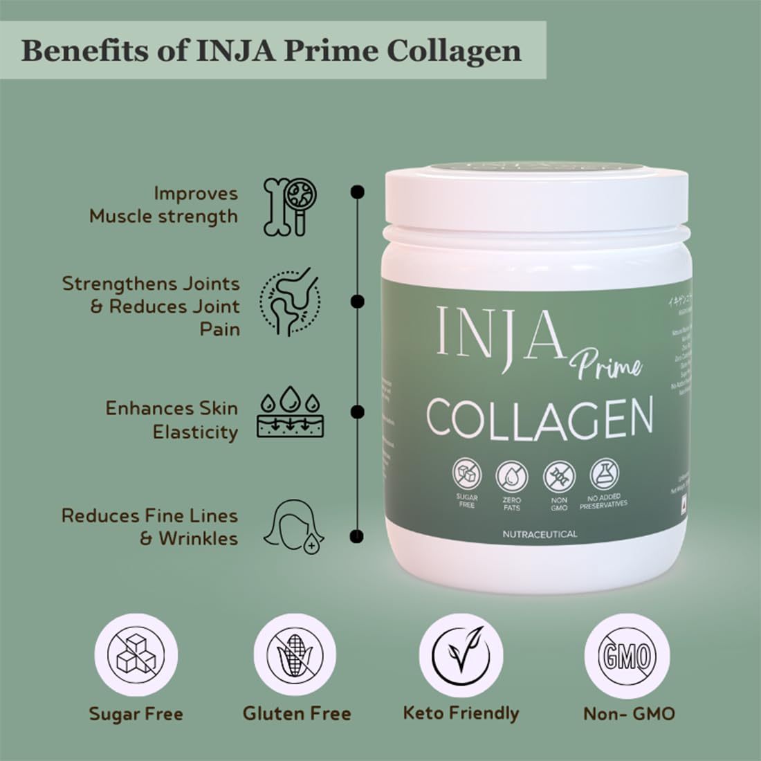 INJA Wellness Marine Collagen Powder Supplement with Vitamin C, Sugar-Free, Gluten-Free, Hydrolyzed Type 1 - back view (28)