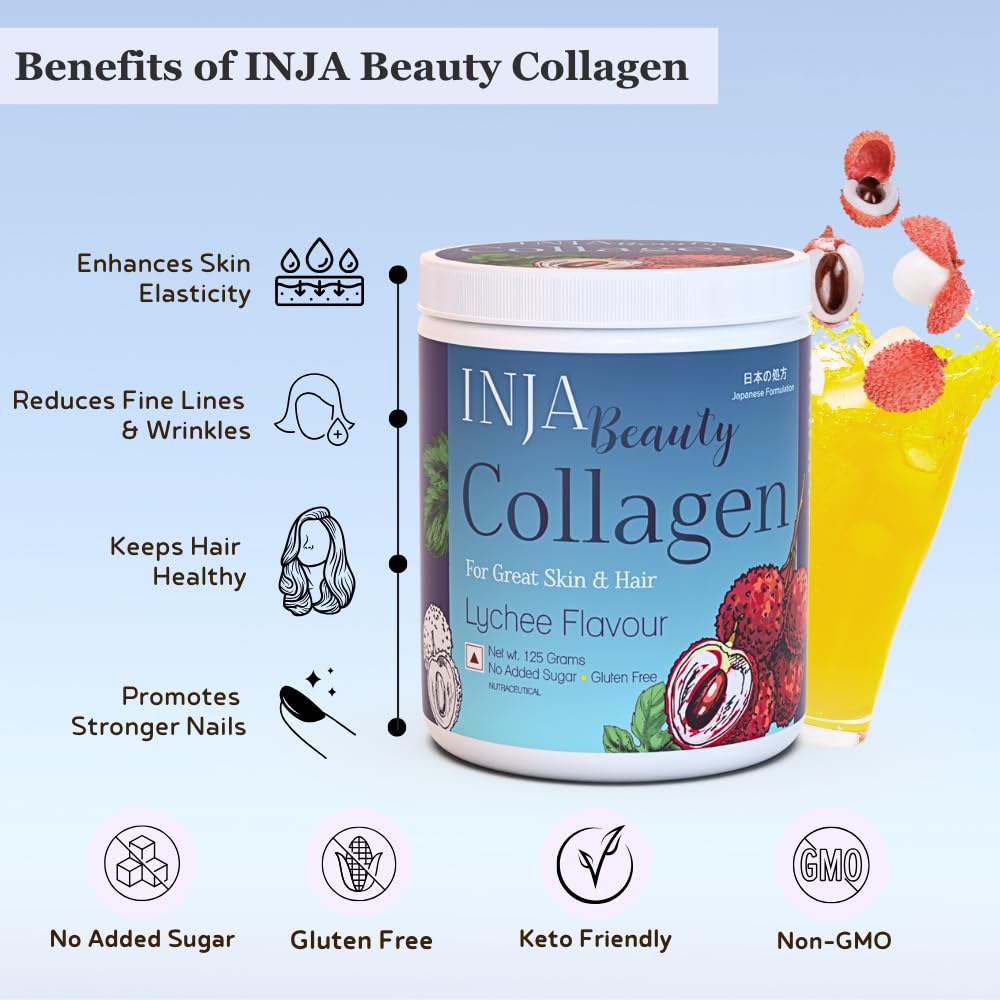 INJA Wellness Marine Collagen Powder Supplement with Vitamin C, Sugar-Free, Gluten-Free, Hydrolyzed Type 1 - back view