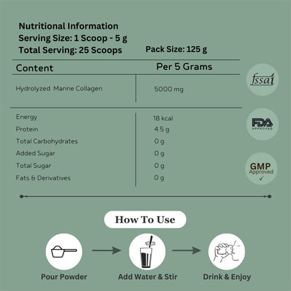 INJA Wellness Marine Collagen Powder Supplement with Vitamin C, Sugar-Free, Gluten-Free, Hydrolyzed Type 1 - ingredients pane