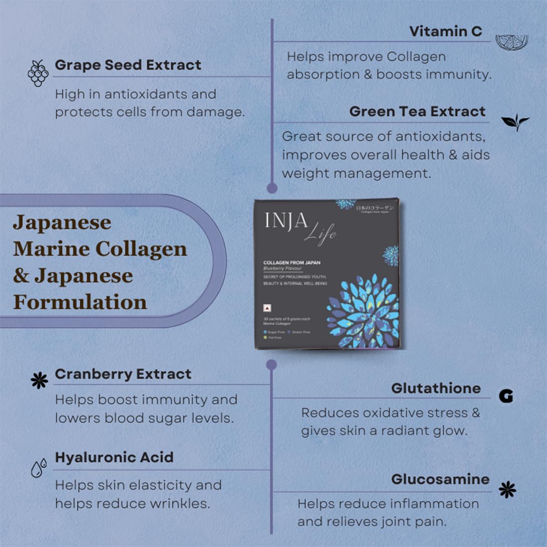 INJA Wellness Marine Collagen Powder Supplement with Vitamin C, Sugar-Free, Gluten-Free, Hydrolyzed Type 1 - label detail (39