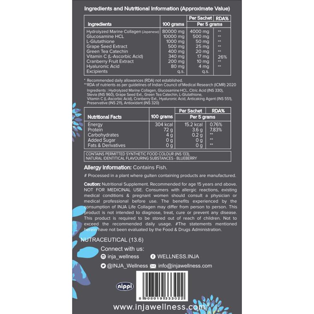 INJA Wellness Marine Collagen Powder Supplement with Vitamin C, Sugar-Free, Gluten-Free, Hydrolyzed Type 1 - close-up detail 