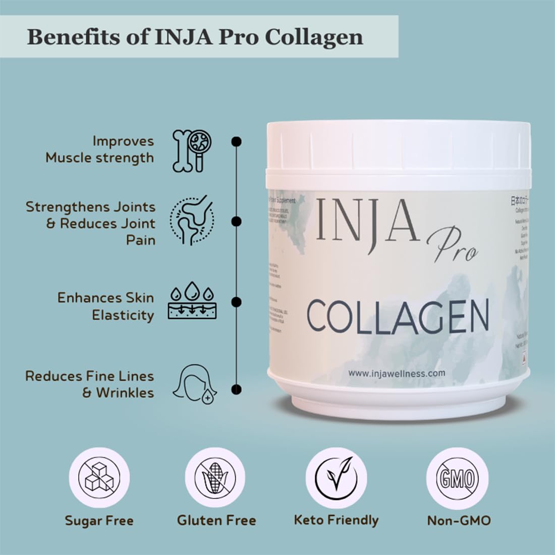 INJA Wellness Marine Collagen Powder Supplement with Vitamin C, Sugar-Free, Gluten-Free, Hydrolyzed Type 1 - back view (46)