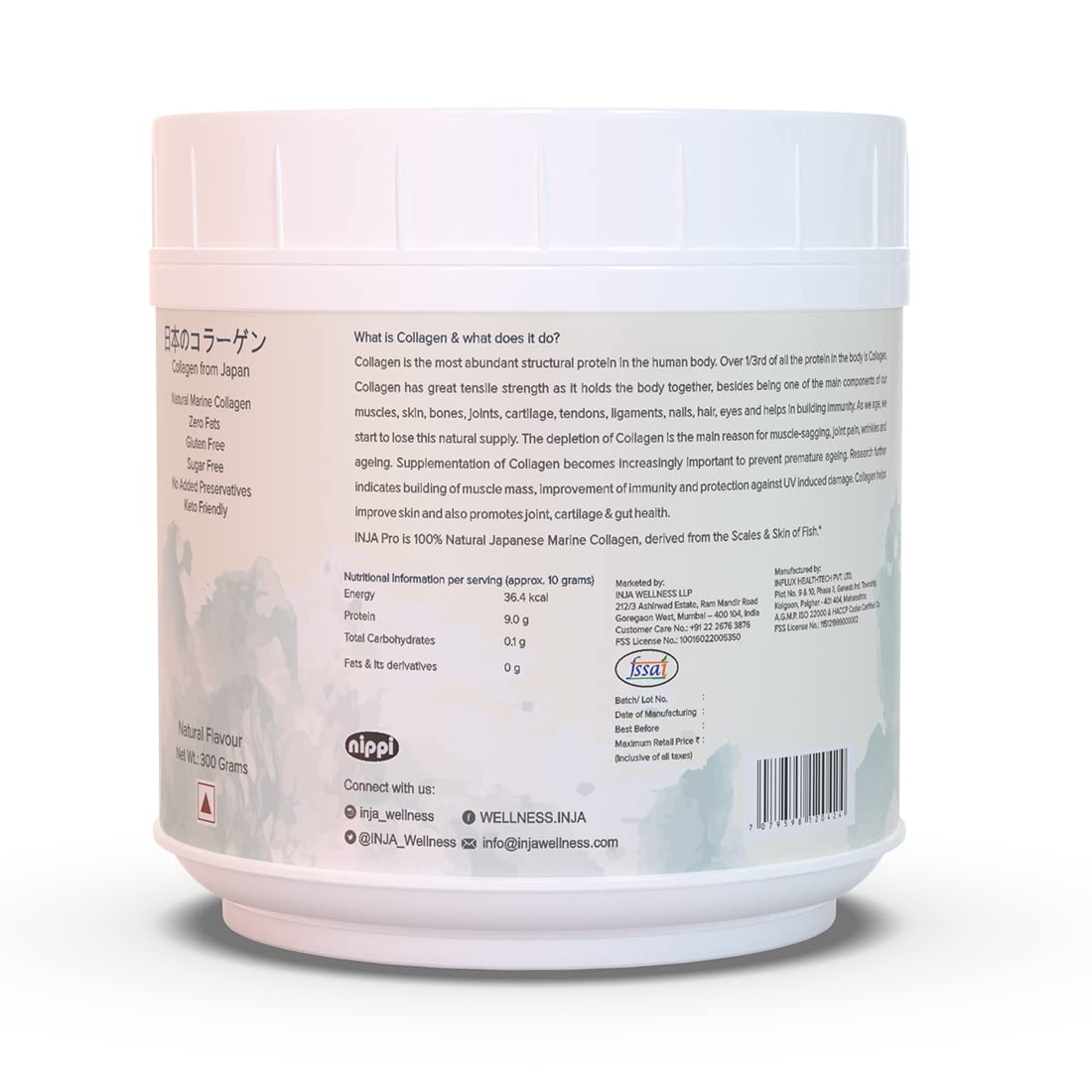INJA Wellness Marine Collagen Powder Supplement with Vitamin C, Sugar-Free, Gluten-Free, Hydrolyzed Type 1 - close-up detail 