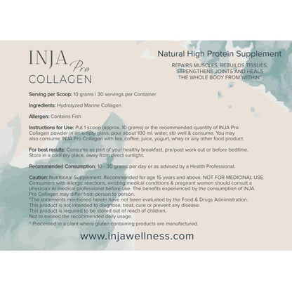 INJA Wellness Marine Collagen Powder Supplement with Vitamin C, Sugar-Free, Gluten-Free, Hydrolyzed Type 1 - size and scale (