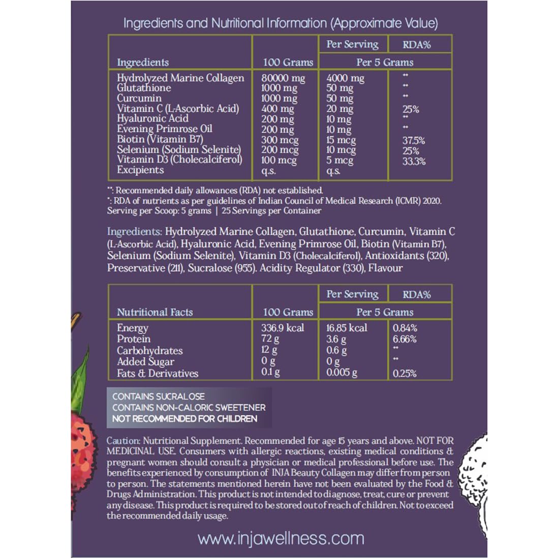 INJA Wellness Marine Collagen Powder Supplement with Vitamin C, Sugar-Free, Gluten-Free, Hydrolyzed Type 1 - close-up detail