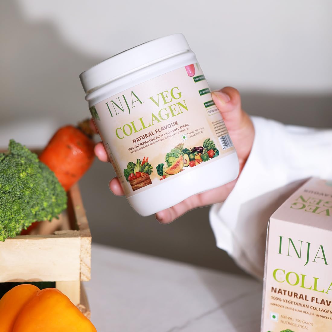INJA Wellness Veg Collagen Adult Supplement Powder, Plant-Based, Natural Flavor, No Added Sugar - size and scale
