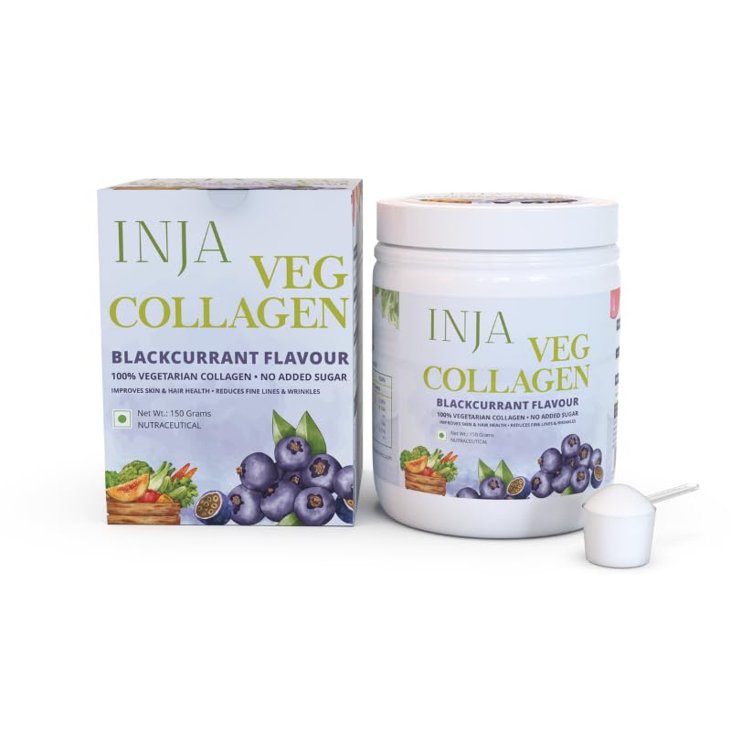 INJA Wellness Veg Collagen Supplement Powder, Blackcurrant Flavour, 150g Jar with Scoop, Vegetarian, No Added Sugar - front v