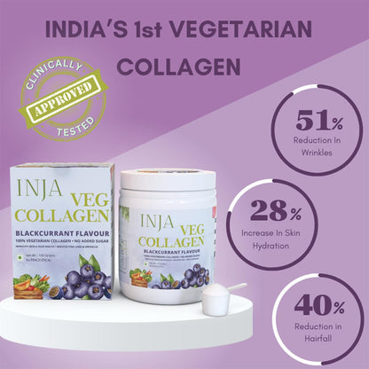 INJA Wellness Veg Collagen Supplement Powder, Blackcurrant Flavour, 150g Jar with Scoop, Vegetarian, No Added Sugar - back vi