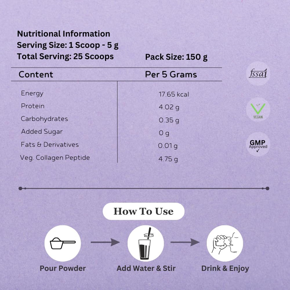 INJA Wellness Veg Collagen Supplement Powder, Blackcurrant Flavour, 150g Jar with Scoop, Vegetarian, No Added Sugar - label d