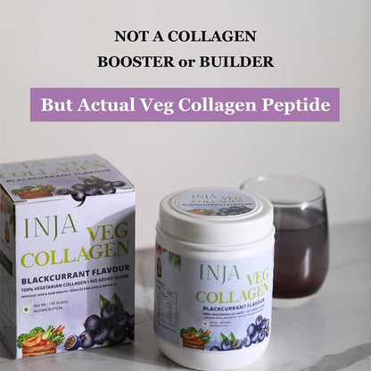 INJA Wellness Veg Collagen Supplement Powder, Blackcurrant Flavour, 150g Jar with Scoop, Vegetarian, No Added Sugar - close-u