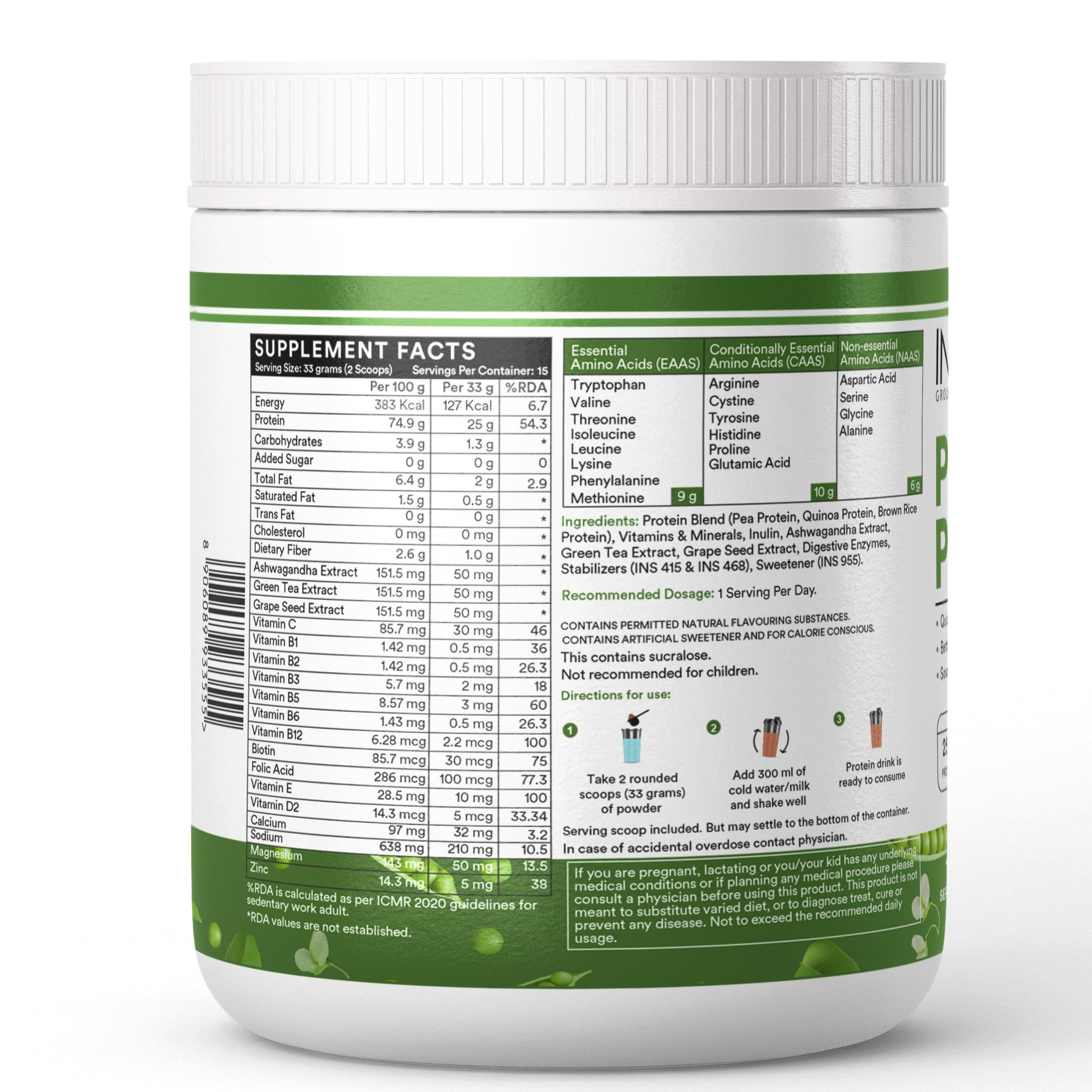 Inlife Pea and Brown Rice Protein Powder, Adult Formula, Dietary Supplement - front view (15)