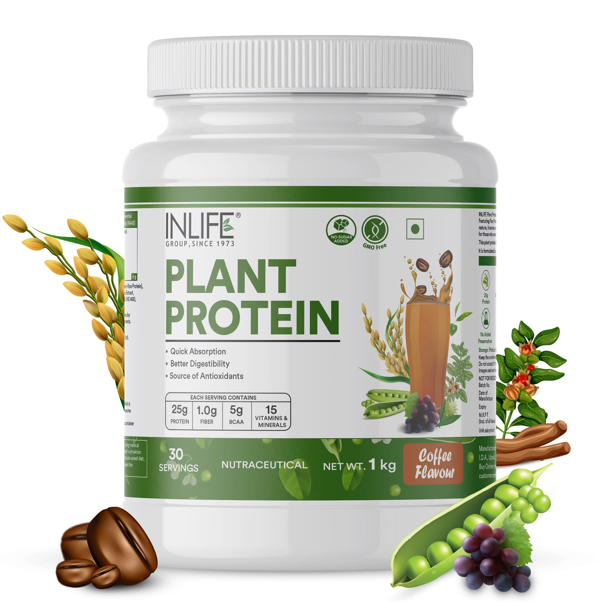 Inlife Pea and Brown Rice Protein Powder, Adult Formula, Dietary Supplement (21)