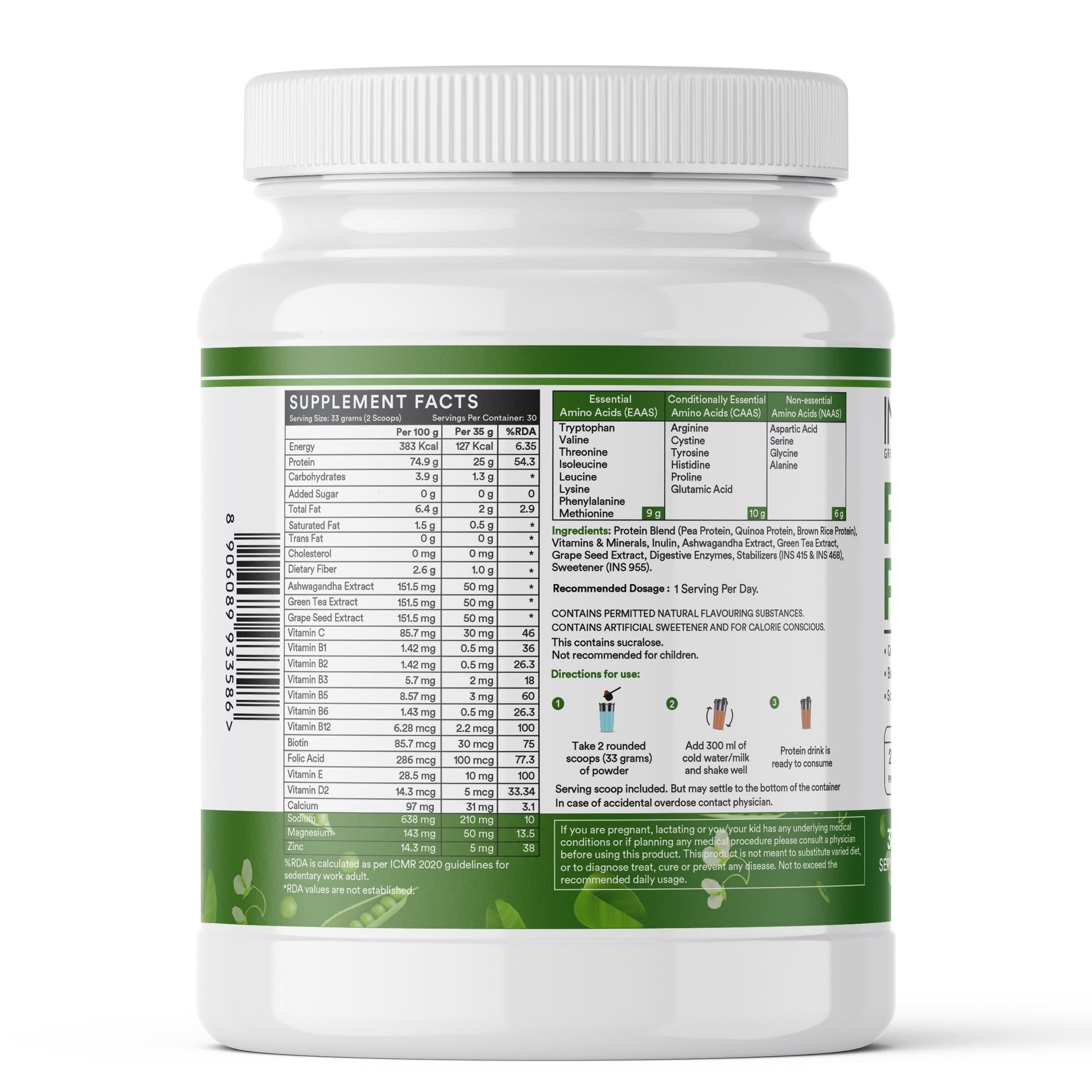 Inlife Pea and Brown Rice Protein Powder, Adult Formula, Dietary Supplement - front view (22)