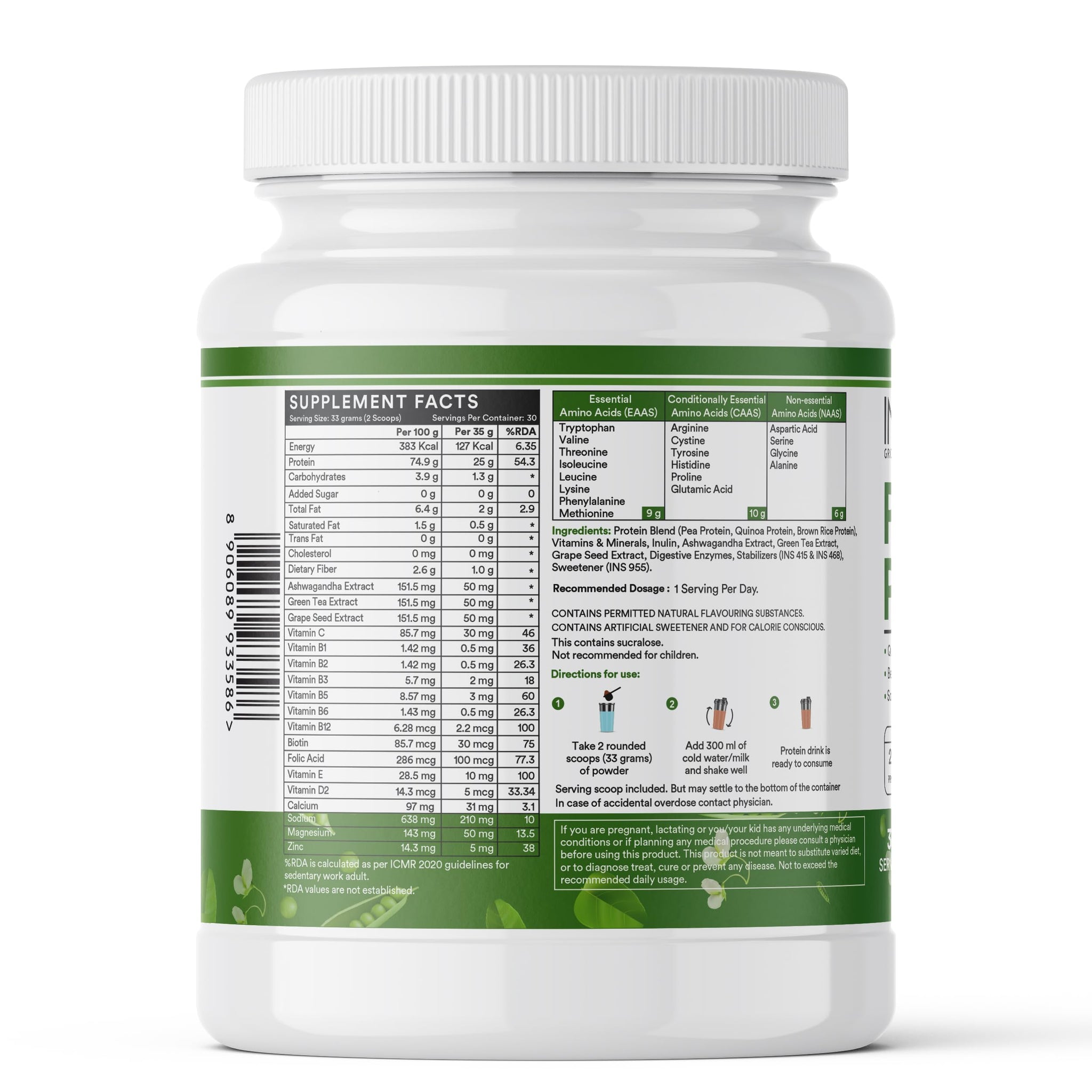 Inlife Pea and Brown Rice Protein Powder, Adult Formula, Dietary Supplement - front view (22)