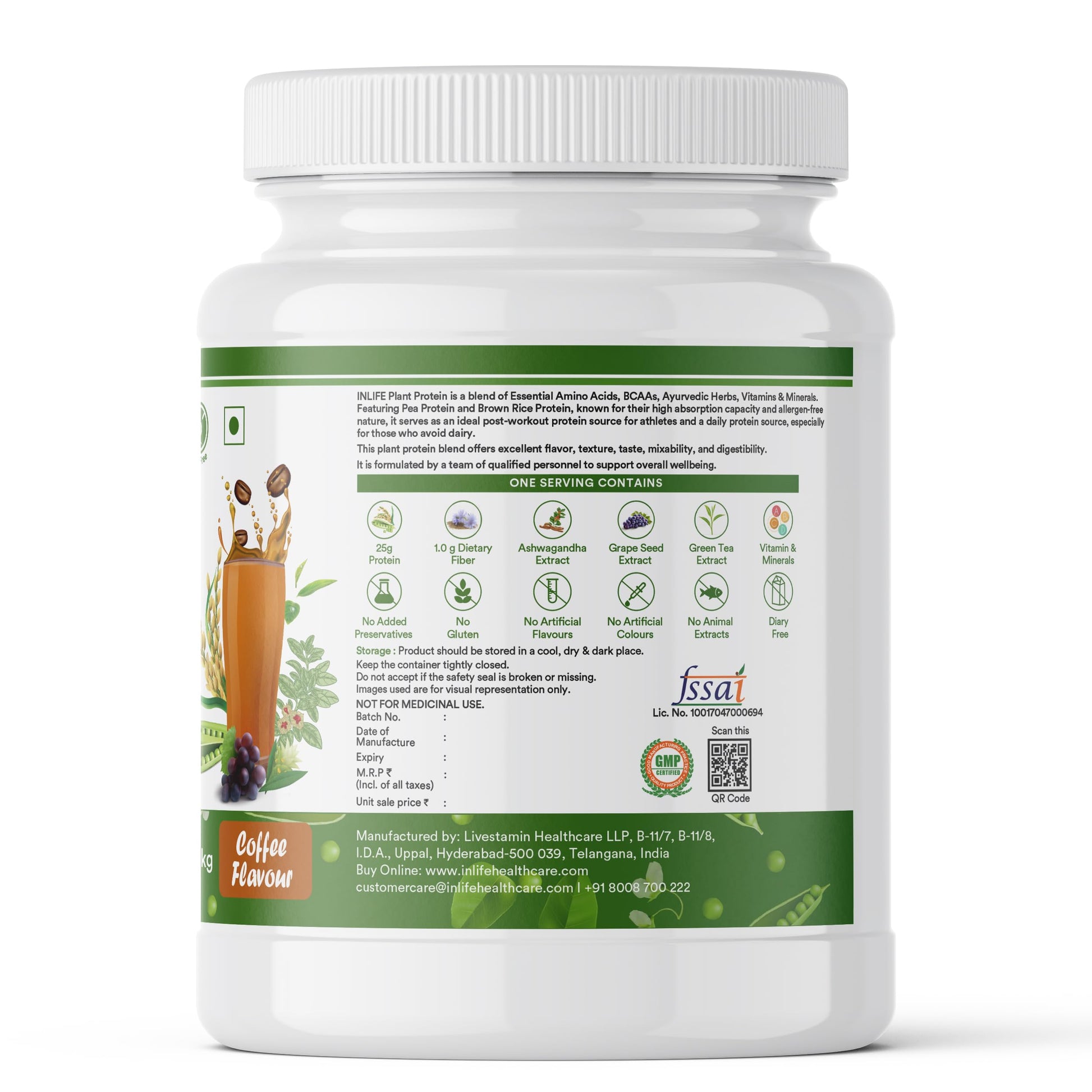 Inlife Pea and Brown Rice Protein Powder, Adult Formula, Dietary Supplement - back view (23)