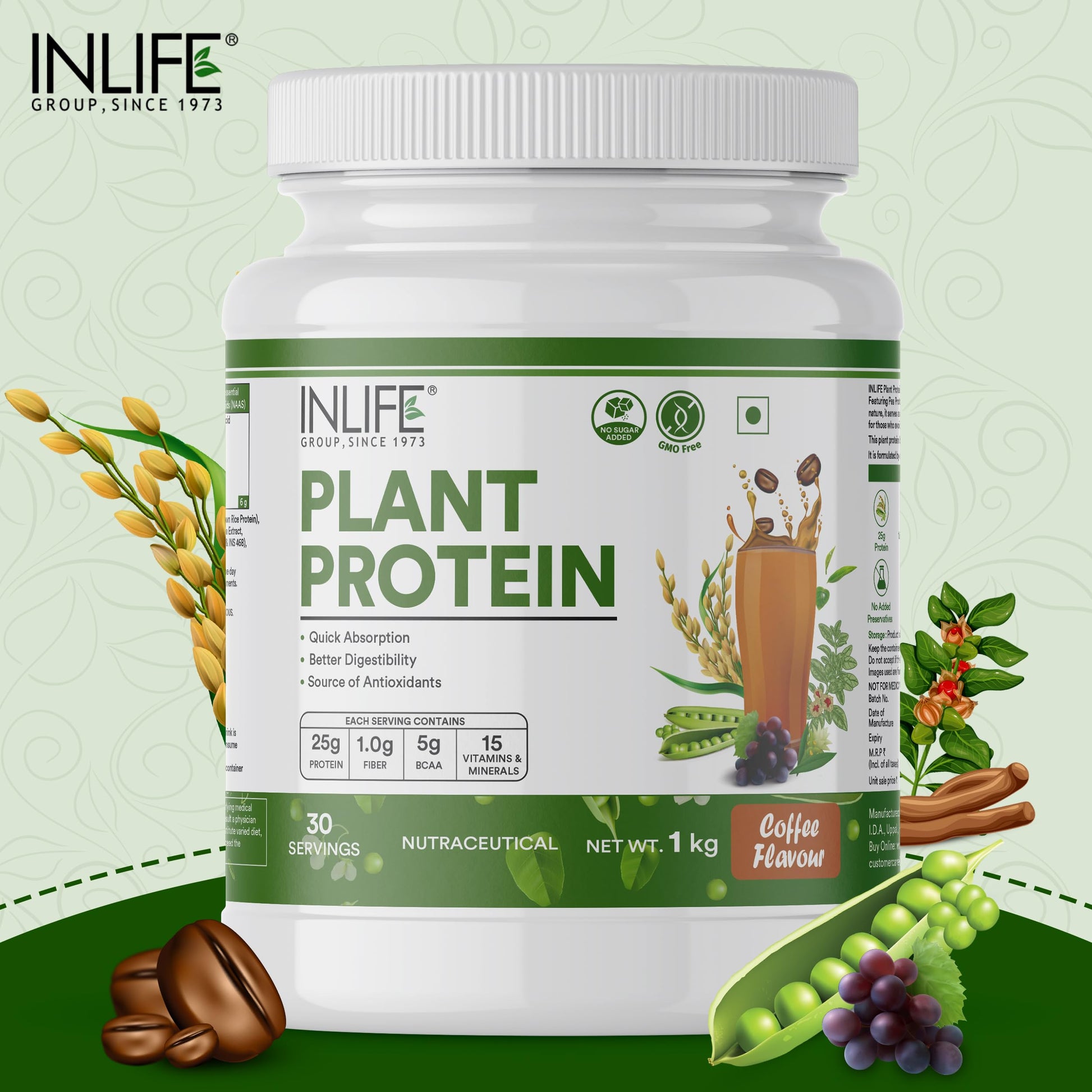 Inlife Pea and Brown Rice Protein Powder, Adult Formula, Dietary Supplement - close-up detail (27)