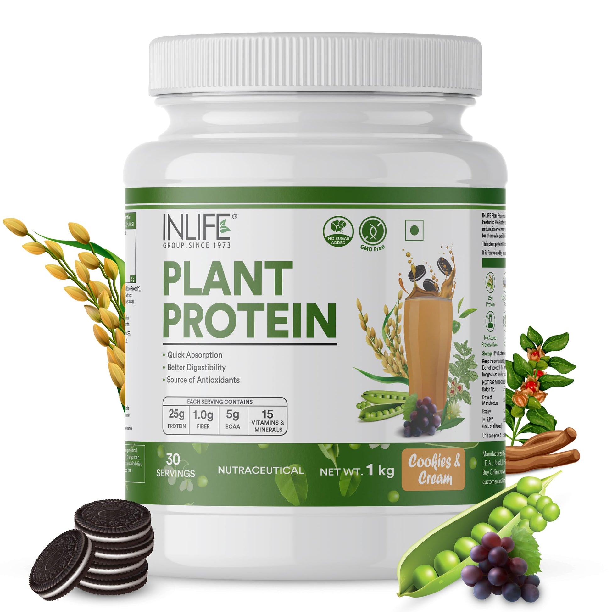 Inlife Pea and Brown Rice Protein Powder, Adult Formula, Dietary Supplement (28)