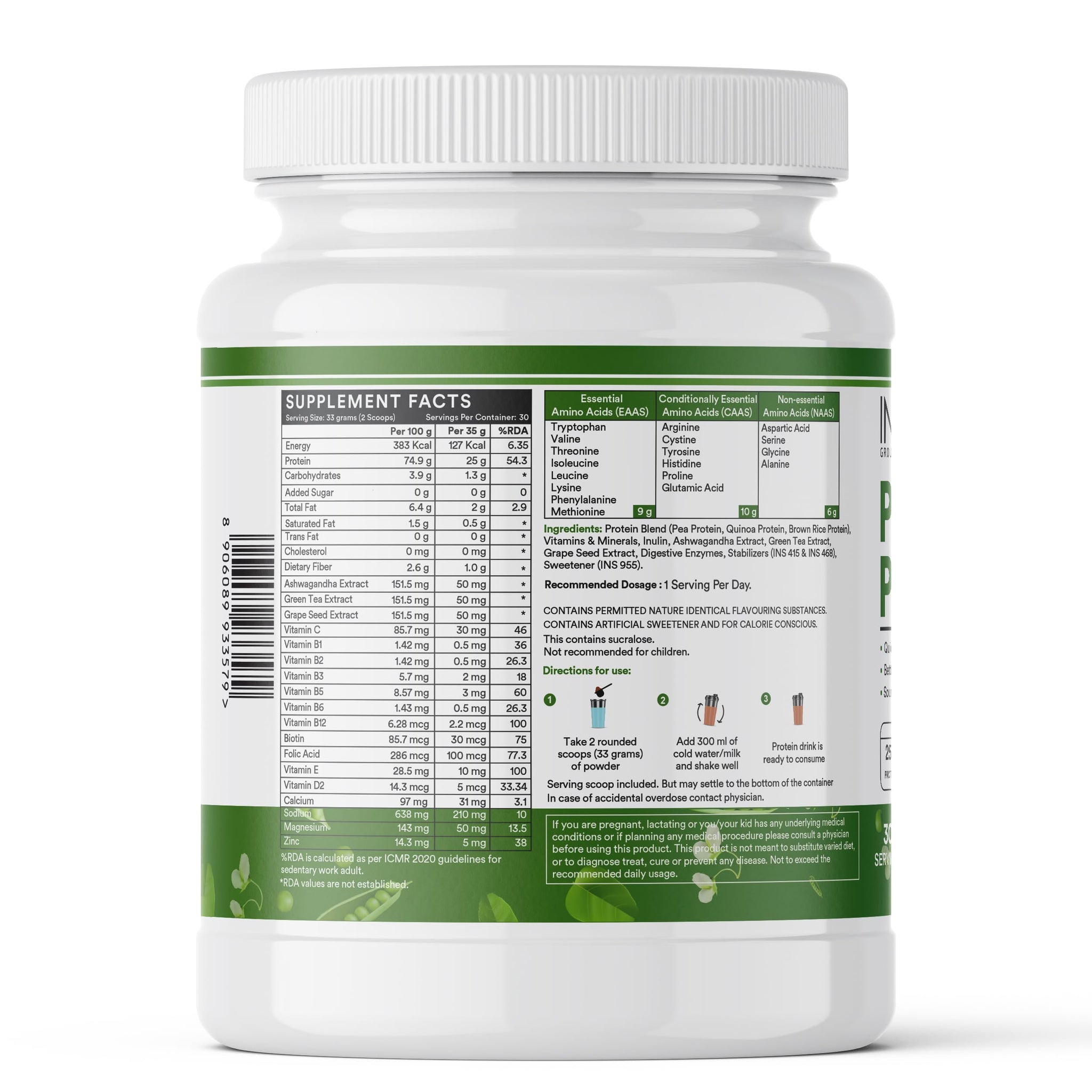 Inlife Pea and Brown Rice Protein Powder, Adult Formula, Dietary Supplement - front view (29)
