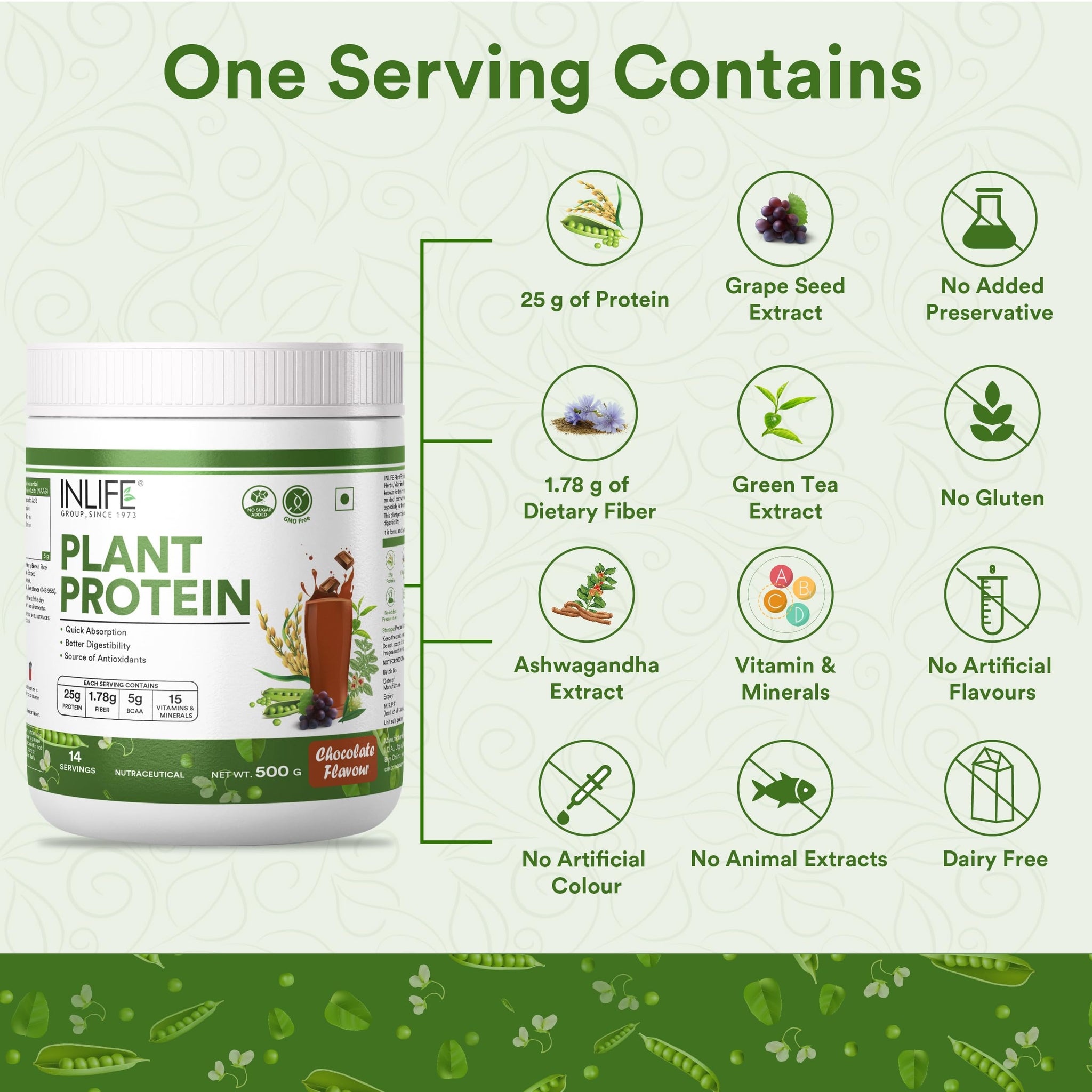 Inlife Pea and Brown Rice Protein Powder, Adult Formula, Dietary Supplement - back view
