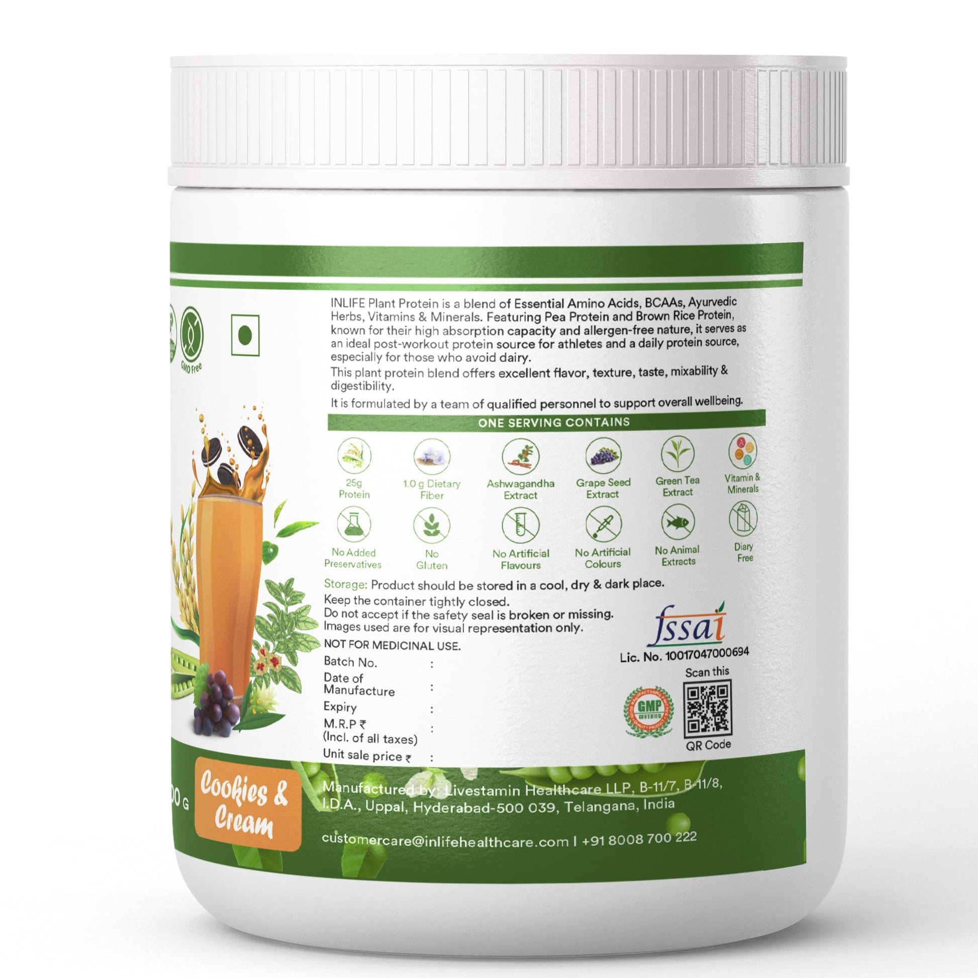Inlife Pea and Brown Rice Protein Powder, Adult Formula, Dietary Supplement - front view (34)